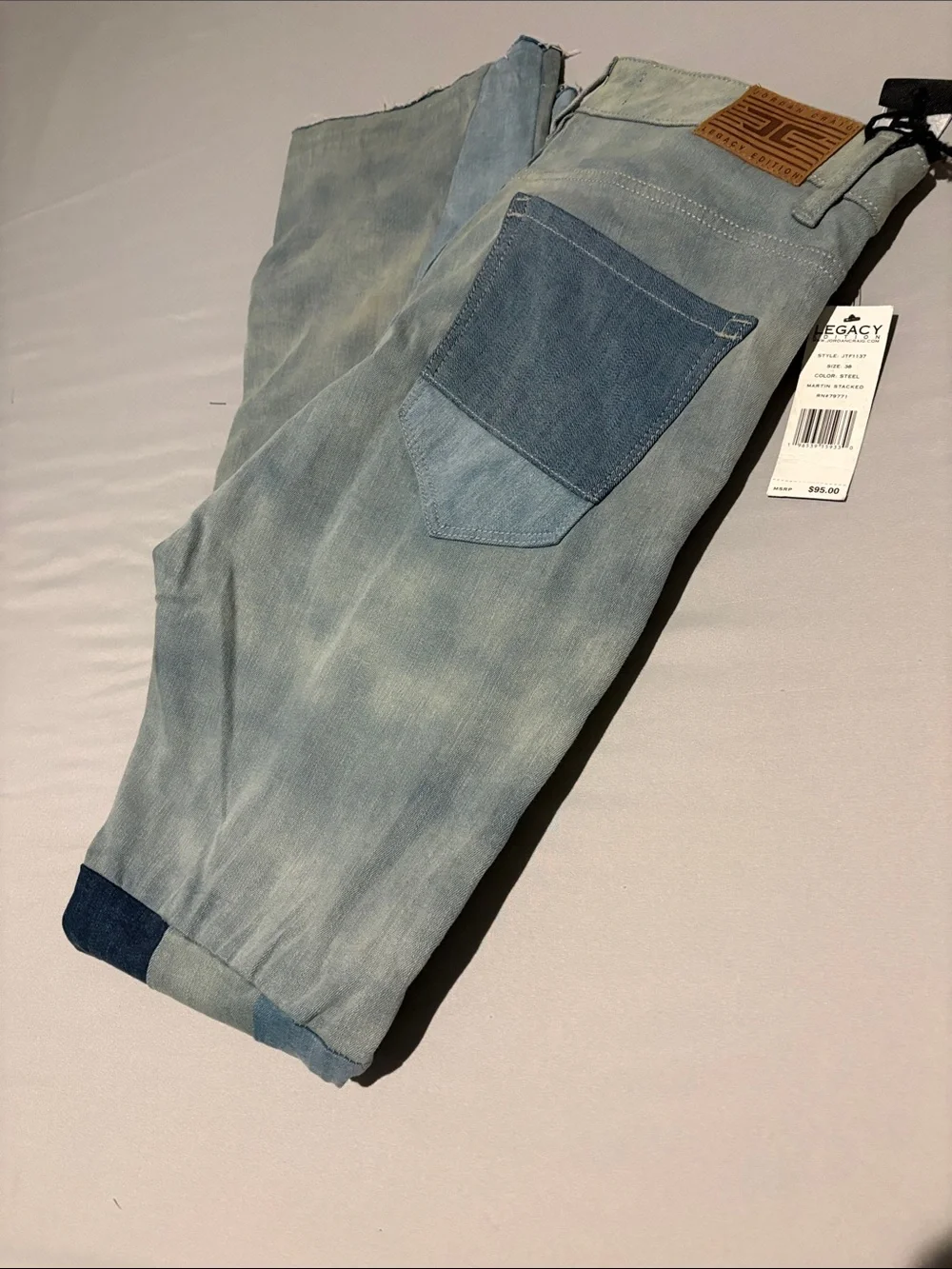 Jordan Craig  legacy edition Patchwork Light and Dark Blue flared Jeans 38x36